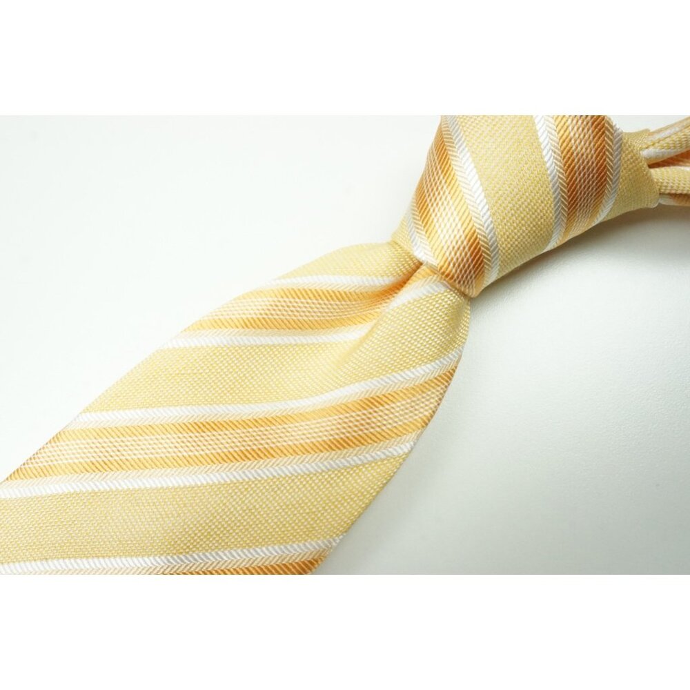 Kiton Lemon Yellow Orange White Striped Seven Fold Silk Tie Made in Italy NEW